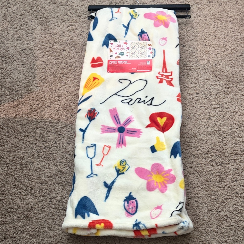Emily In Paris - Floral Plush Throw Blanket - White with Multicolor Prints